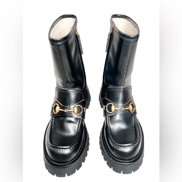 Gucci Horsebit Lux Harald 25MM Lug Sole Ankle Leather  Bee Platform Boots Size 7 - Picture 1 of 8